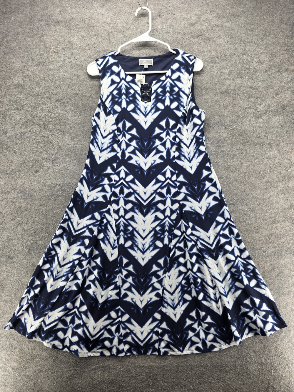 JM Collection Dress Womens S Blue A-Line Swing Sleeveless Geometric Buckle